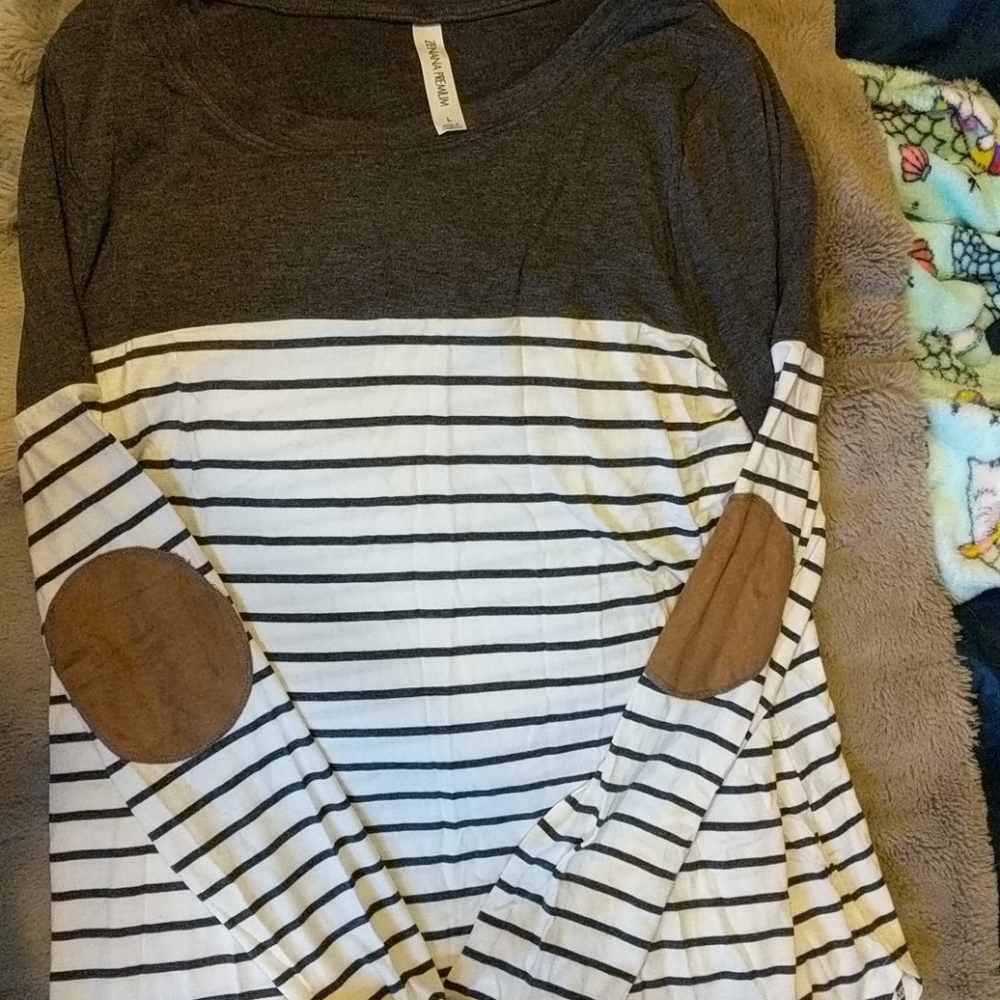 Zenana premium elbow patch shirt